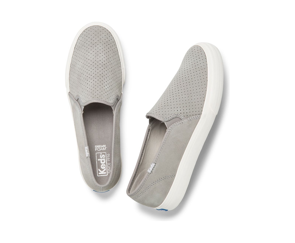 Keds Womens Slip Ons Grey - Double Decker Perf Suede - 853PWTONK